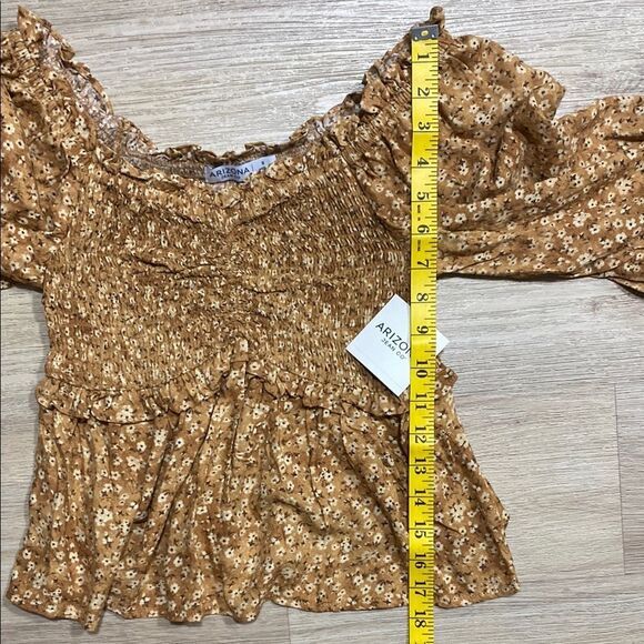 Arizona Jean‎ Co Golden Brown Floral Smocked Peplum Blouse NWT Size Small - Picture 10 of 11